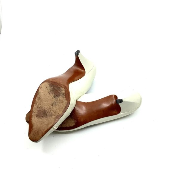 EVAN-PICONE Women's BONE Leather TEXTURED DETAIL Slip-On PUMPS HEELS - Picture 5 of 6